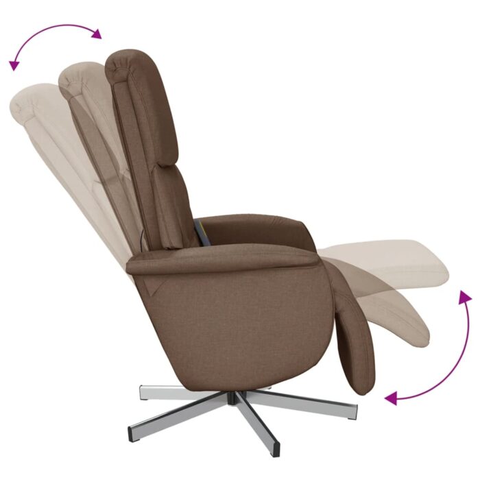 Fauteuil inclinable de massage avec repose-pieds marron tissu – Image 5