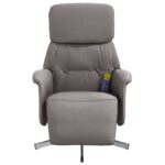 Fauteuil inclinable de massage avec repose-pieds taupe tissu – Image 2