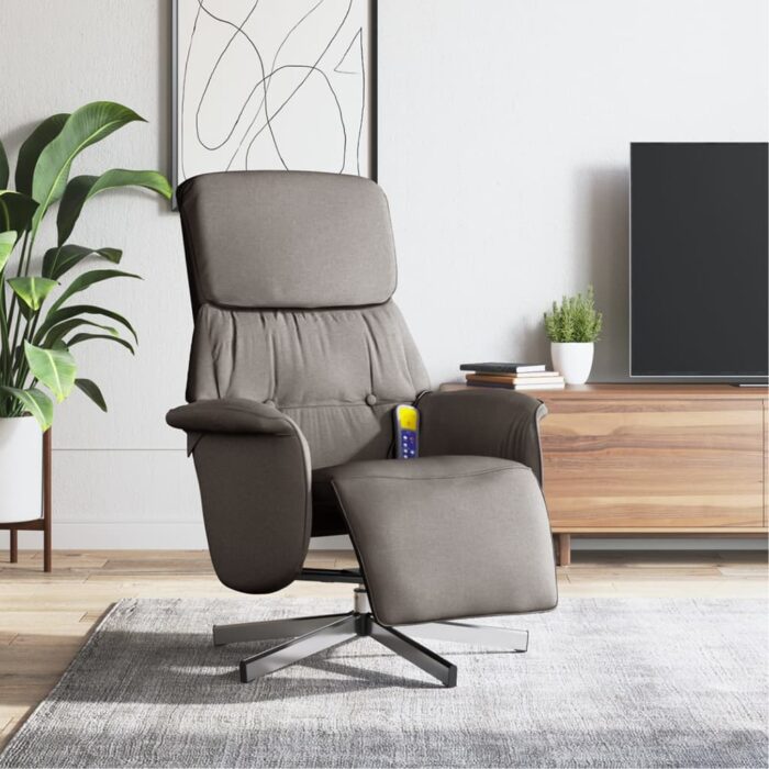 Fauteuil inclinable de massage avec repose-pieds taupe tissu – Image 1