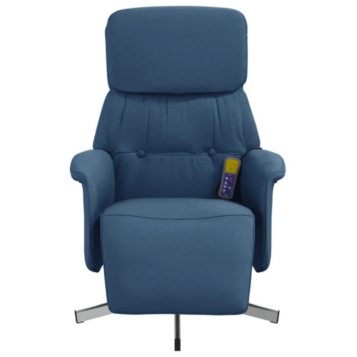 Fauteuil inclinable de massage avec repose-pieds bleu tissu – Image 2