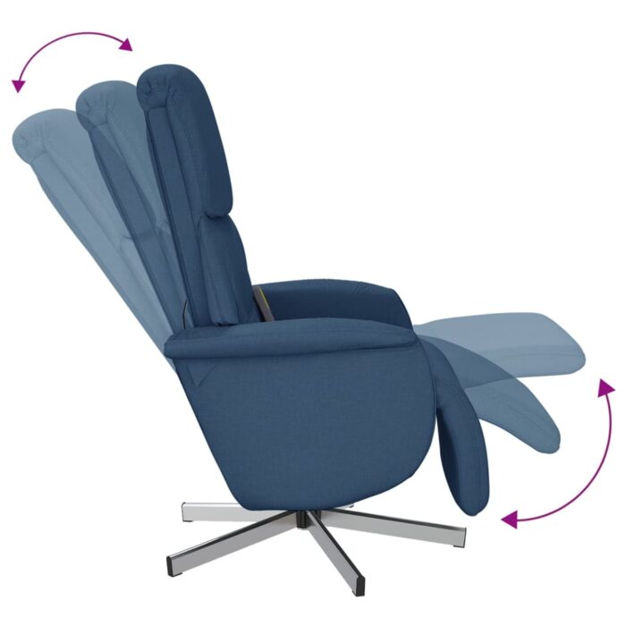 Fauteuil inclinable de massage avec repose-pieds bleu tissu – Image 5