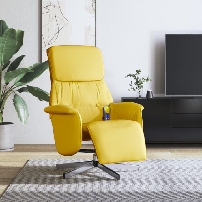 Fauteuil inclinable de massage repose-pieds jaune clair tissu – Image 1