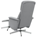 Fauteuil inclinable de massage et repose-pied gris clair tissu – Image 4