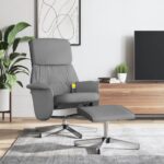 Fauteuil inclinable de massage et repose-pied gris clair tissu