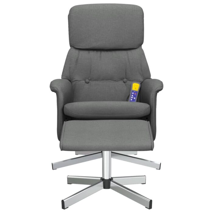 Fauteuil de massage inclinable et repose-pieds gris foncé tissu – Image 2