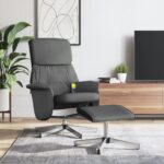 Fauteuil de massage inclinable et repose-pieds gris foncé tissu