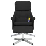 Fauteuil de massage inclinable avec repose-pied noir tissu – Image 2