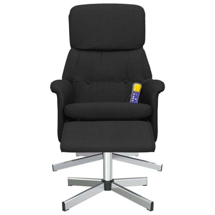 Fauteuil de massage inclinable avec repose-pied noir tissu – Image 2