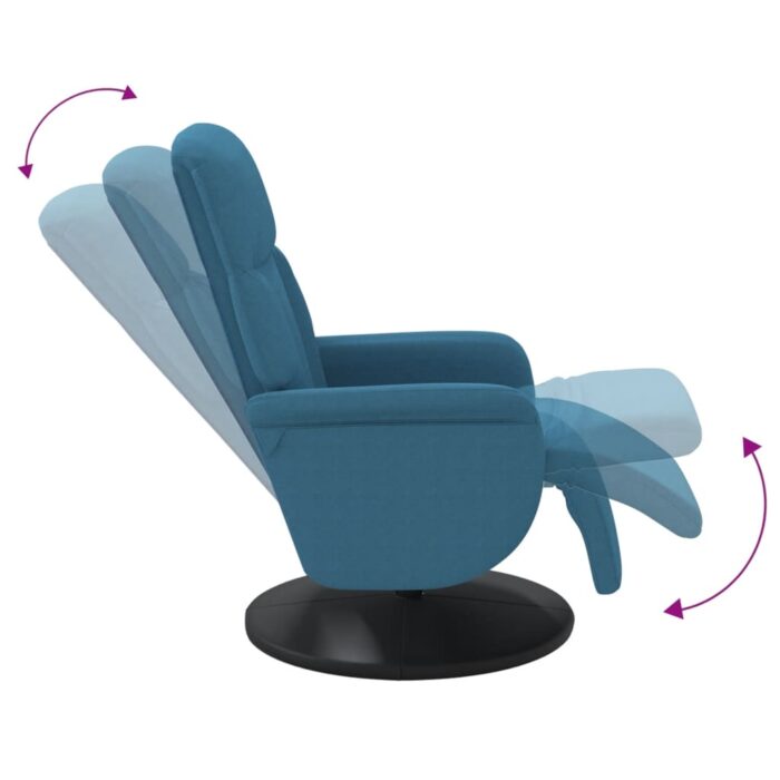 Fauteuil inclinable avec repose-pied bleu velours – Image 4