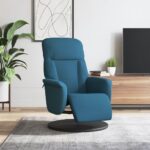 Fauteuil inclinable avec repose-pied bleu velours