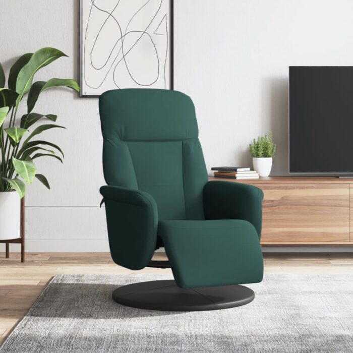 Fauteuil inclinable avec repose-pied vert foncé velours – Image 1