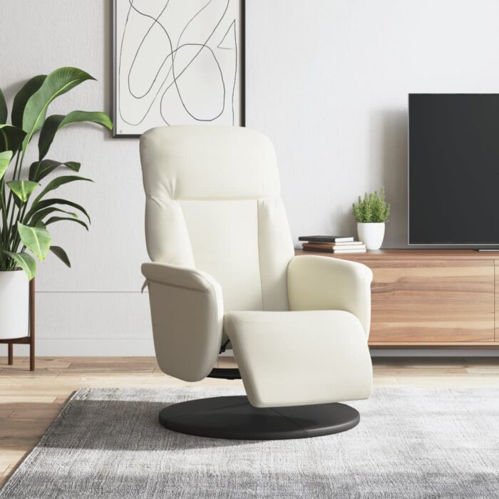 Fauteuil inclinable avec repose-pied crème velours – Image 1