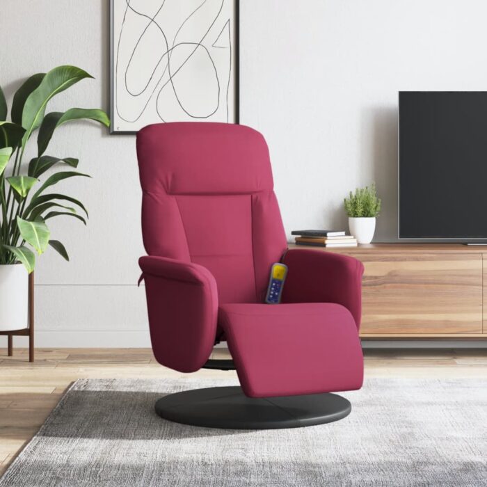 Fauteuil de massage inclinable avec repose-pied rouge bordeaux – Image 1