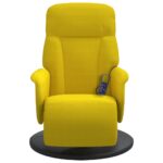 Fauteuil inclinable de massage avec repose-pied jaune velours – Image 2