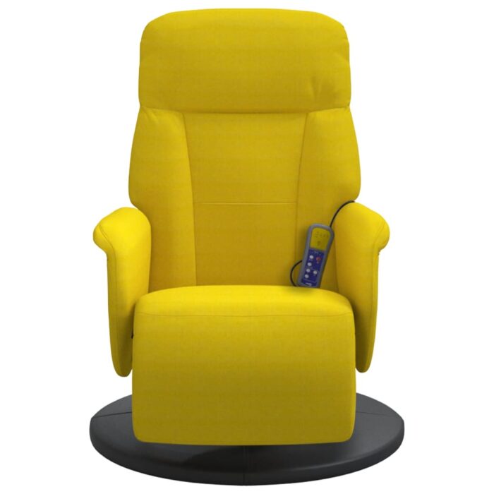 Fauteuil inclinable de massage avec repose-pied jaune velours – Image 2