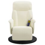 Fauteuil inclinable de massage avec repose-pieds crème velours – Image 2