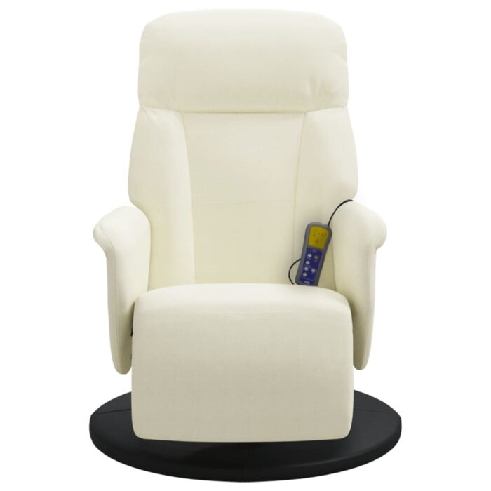Fauteuil inclinable de massage avec repose-pieds crème velours – Image 2
