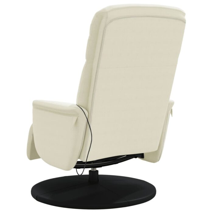 Fauteuil inclinable de massage avec repose-pieds crème velours – Image 4