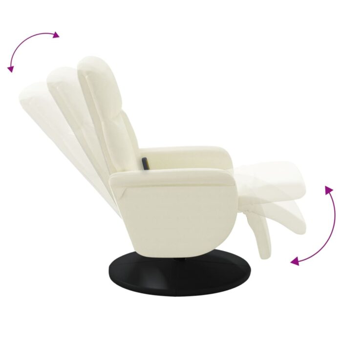 Fauteuil inclinable de massage avec repose-pieds crème velours – Image 5