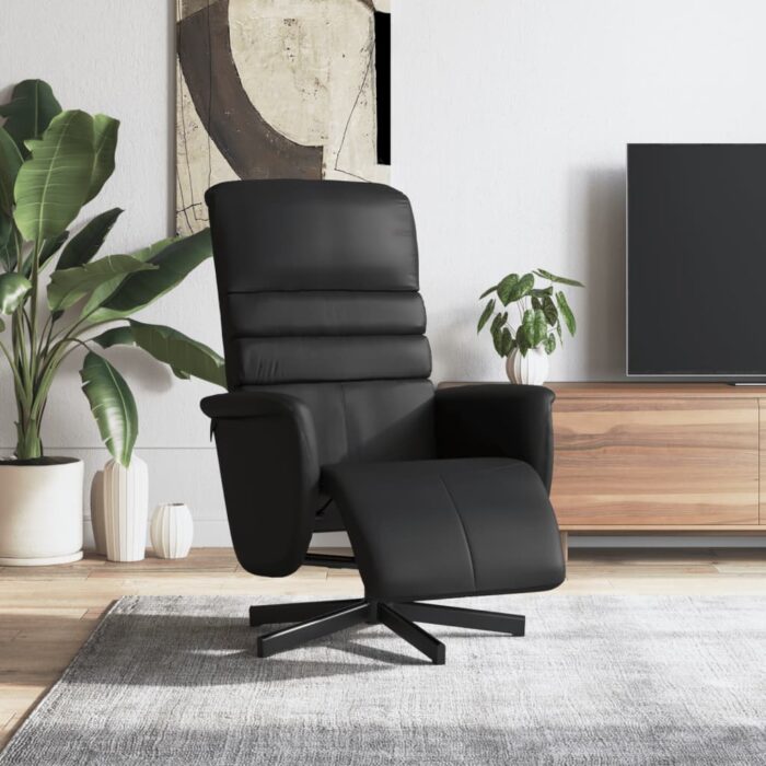 Fauteuil inclinable avec repose-pieds noir similicuir – Image 1