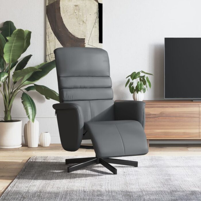 Fauteuil inclinable avec repose-pieds gris similicuir – Image 1