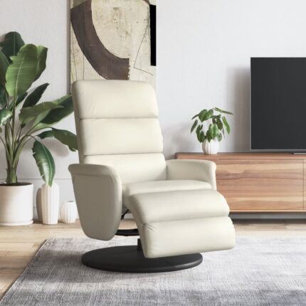 Fauteuil inclinable avec repose-pieds crème similicuir