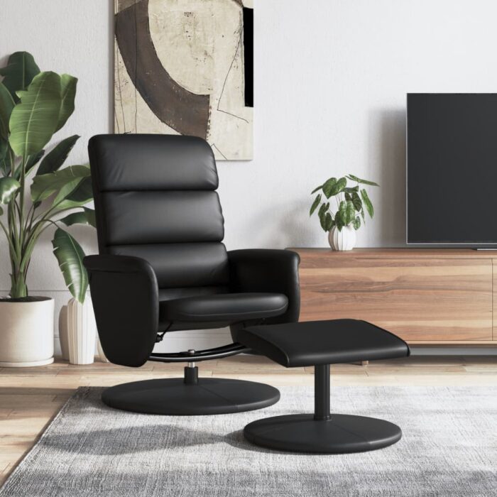 Fauteuil inclinable avec repose-pied noir similicuir – Image 1