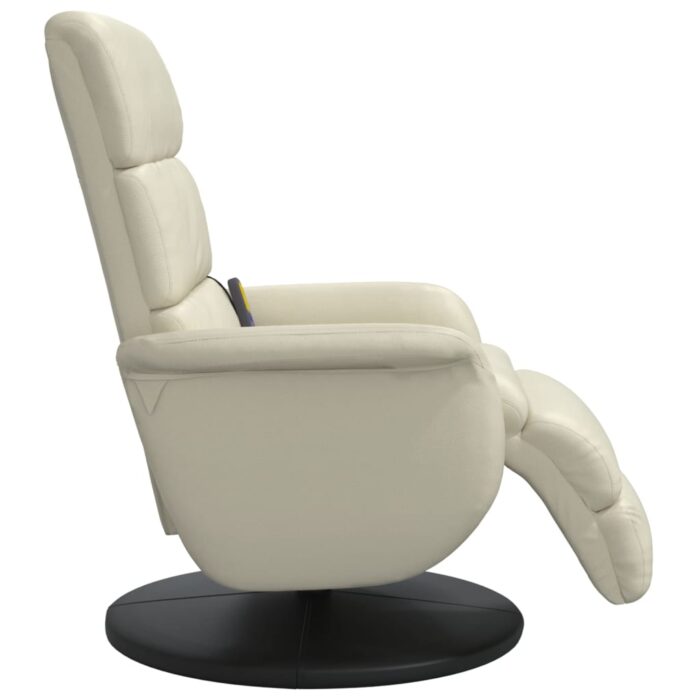 Fauteuil inclinable de massage et repose-pieds crème similicuir – Image 2