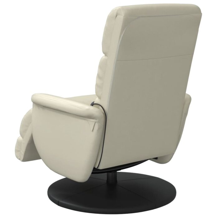 Fauteuil inclinable de massage et repose-pieds crème similicuir – Image 3