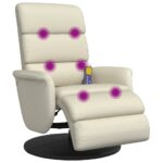 Fauteuil inclinable de massage et repose-pieds crème similicuir – Image 5