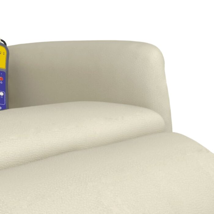 Fauteuil inclinable de massage et repose-pieds crème similicuir – Image 6