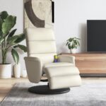 Fauteuil inclinable de massage et repose-pieds crème similicuir