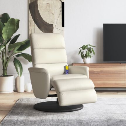 Fauteuil inclinable de massage et repose-pieds crème similicuir