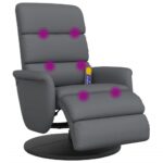 Fauteuil inclinable de massage repose-pieds gris similicuir – Image 5