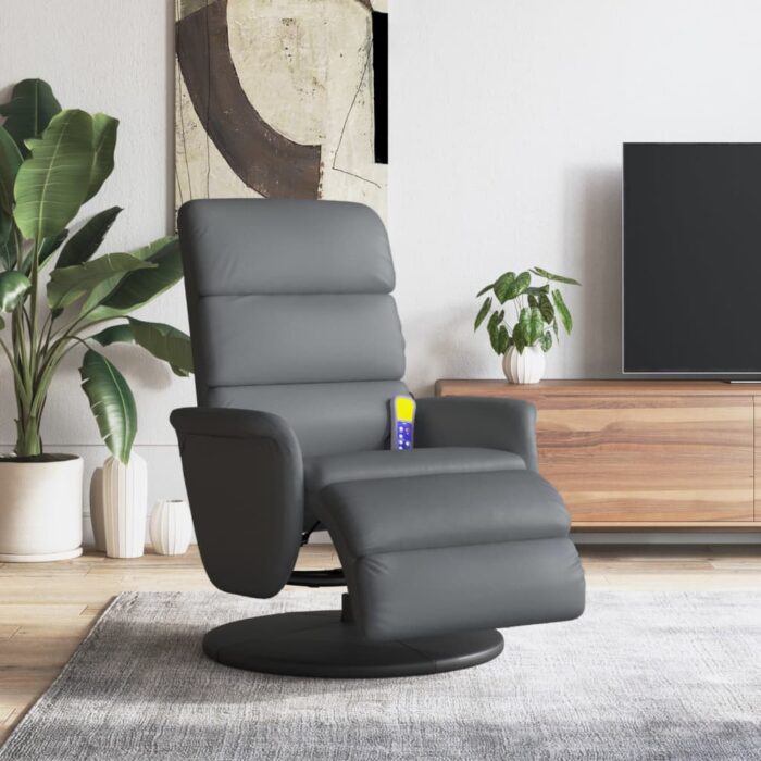 Fauteuil inclinable de massage repose-pieds gris similicuir – Image 1