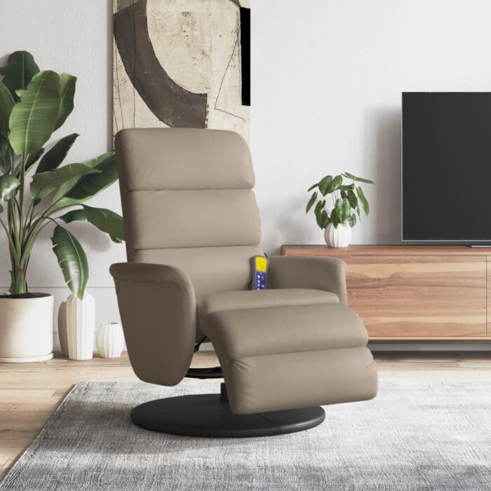Fauteuil inclinable de massage repose-pieds cappuccino – Image 1