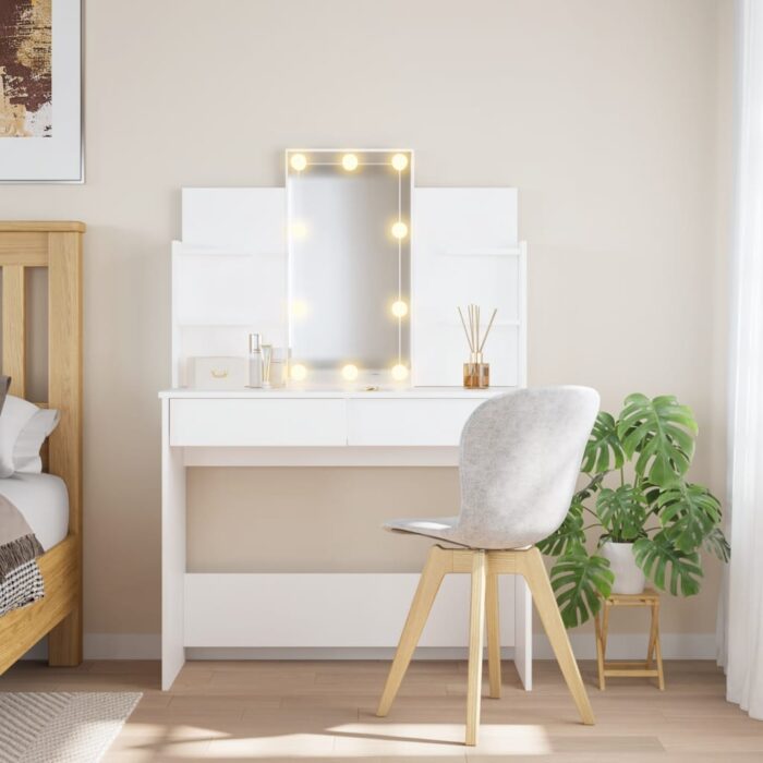 Coiffeuse avec lumières LED blanc 96x40x142 cm – Image 1
