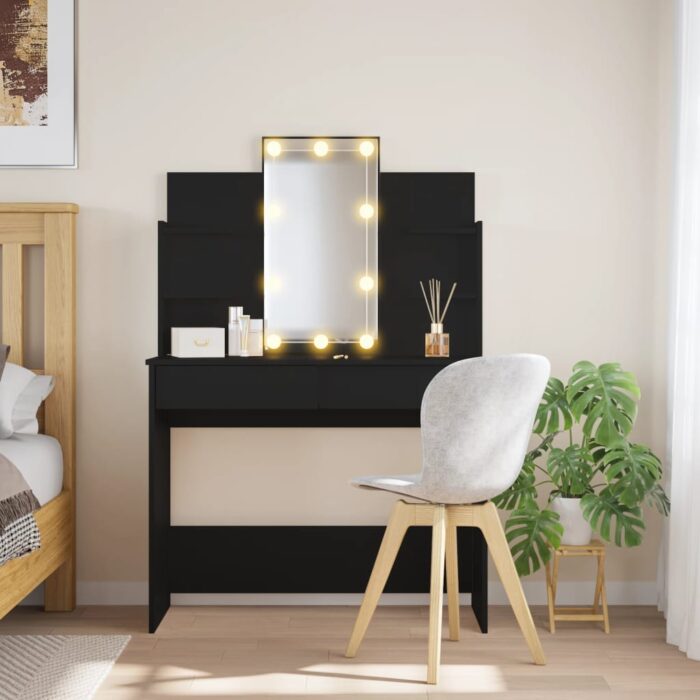 Coiffeuse avec lumières LED noir 96x40x142 cm – Image 1