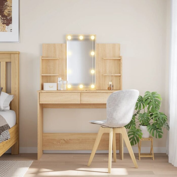 Coiffeuse avec lumières LED chêne sonoma 96x40x142 cm – Image 1