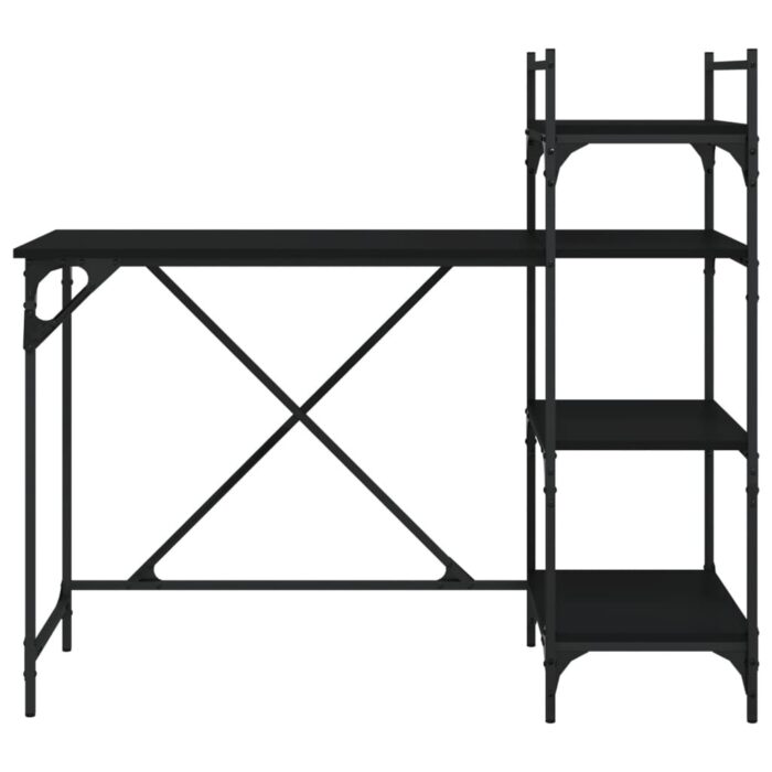Bureau d'ordinateur avec étagères noir 120x47x109 cm – Image 2
