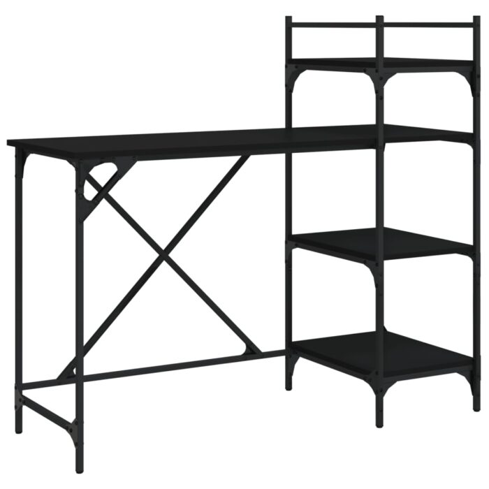 Bureau d'ordinateur avec étagères noir 120x47x109 cm – Image 4