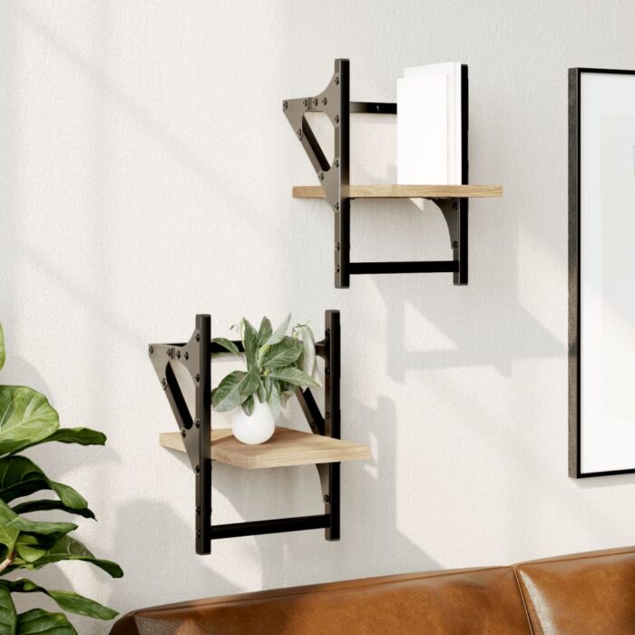Étagères murales avec barres 2 pcs chêne sonoma 20x25x30 cm – Image 1