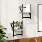 Étagères murales avec barres 2 pcs sonoma gris 20x25x30 cm