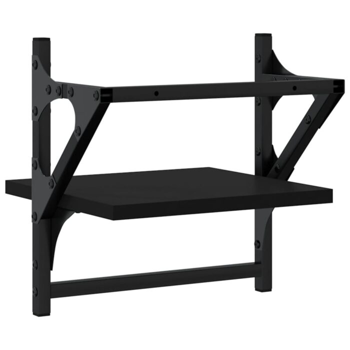 Étagères murales avec barres 2 pcs noir 30x25x30 cm – Image 5