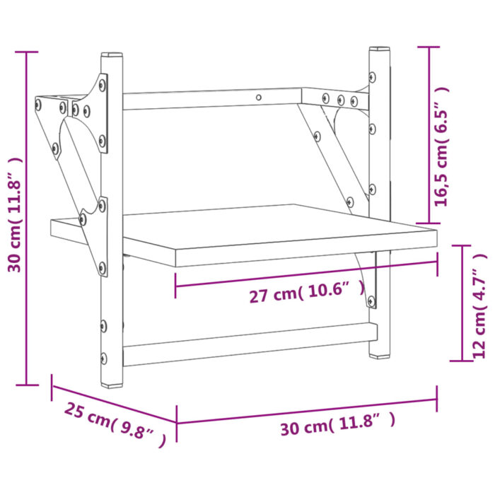 Étagères murales avec barres 2 pcs chêne fumé 30x25x30 cm – Image 7