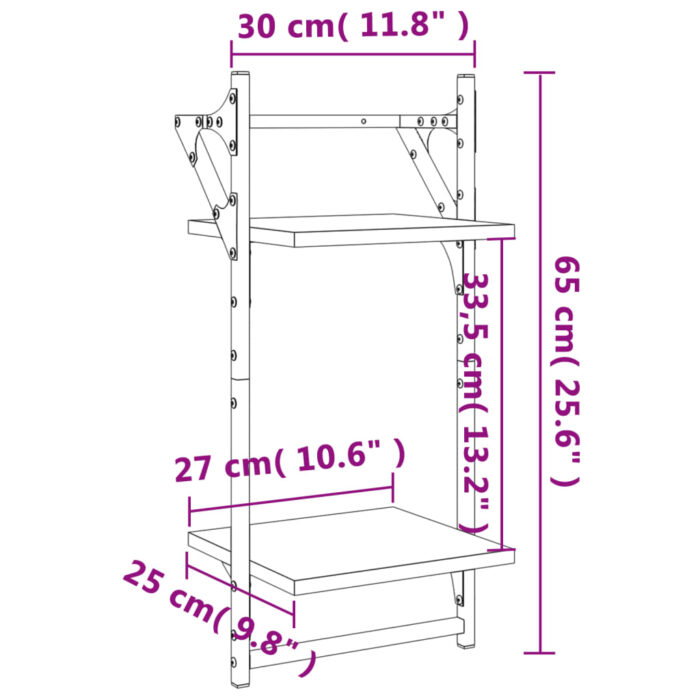 Étagères murales à 2 niveaux avec barres 2 pcs chêne sonoma – Image 7