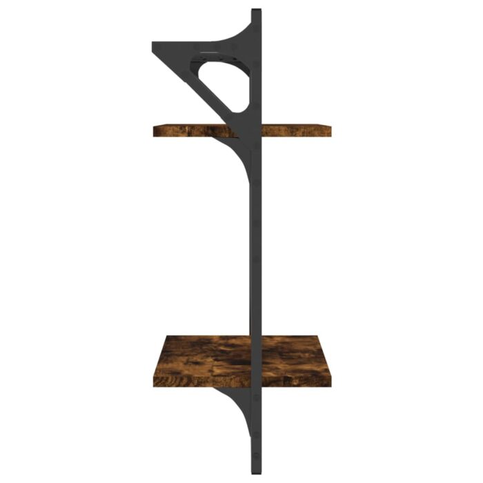 Étagères murales à 2 niveaux avec barres 2 pcs chêne fumé – Image 4