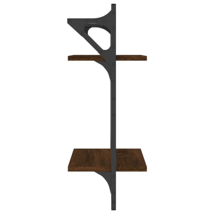 Étagères murales à 2 niveaux avec barres 2 pcs chêne marron – Image 4