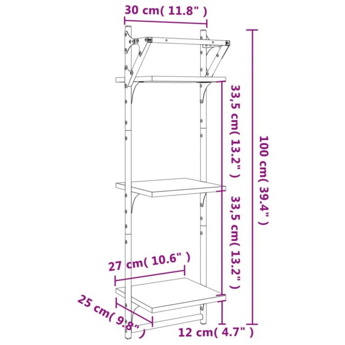 Étagères murales à 3 niveaux avec barres 2 pcs chêne sonoma – Image 7