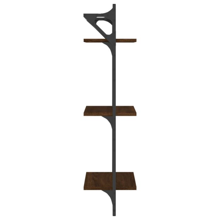 Étagères murales à 3 niveaux avec barres 2 pcs chêne marron – Image 4